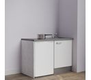 Kitchenette K08l-pt - 120 Cm Avec Plan De Travail Et Évier - Façade Blanc Plan Gris Evier Gris