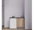 Kitchenette K08l-pt - 120 Cm Avec Plan De Travail Et Évier - Façade Bois Plan Noir Evier Gris