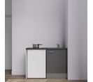 Kitchenette K08l-pt - 120 Cm Avec Plan De Travail Et Évier - Façade Gris Plan Noir Evier Gris