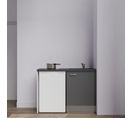 Kitchenette K08l-pt - 120 Cm Avec Plan De Travail Et Évier - Façade Gris Plan Noir Evier Noir