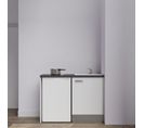 Kitchenette K08l-pt - 120 Cm Avec Plan De Travail Et Évier - Façade Blanc Plan Noir Evier Blanc