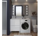 Meuble Lave-linge Idea, Plan Vasque Déportée + Miroir Prestige- Blanc- Vasque à Gauche