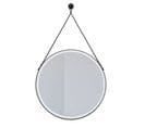 Miroir Lumineux Rond Antibuée Avec Lanière Cuir Et Cadre Noir Ring 60 Cm