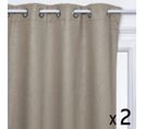 Lot De 2 Rideaux à  Oeillets Occultant Beige Lin Feuille En Relief 140 X 260 Cm