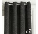 Lot De 2 Rideaux à  Oeillets Tissu Jacquard Noir 140 X 260 Cm