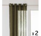 Lot De 2 Rideaux à Oeillets En Lin Vert Kaki Avec Surpiqûre Noire 130 X 260 Cm