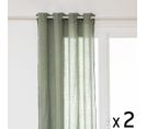 Lot De 2 Rideaux à Oeillets En Lin Vert Céladon Avec Surpiqûre Noire 130 X 260 Cm