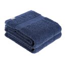 Lot De 2 Serviettes De Toilette Tissu Éponge 100% Coton Bleu Marine 50 X 90 Cm