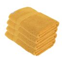 Lot De 4 Draps De Bain Tissu Éponge 100% Coton Jaune Moutarde 70 X 130 Cm