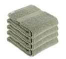 Lot De 4 Serviettes De Toilette Tissu Éponge 100% Coton Vert Kaki 50 X 90 Cm