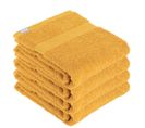 Lot De 4 Serviettes De Toilette Tissu Éponge 100% Coton Jaune Moutarde 50 X 90 Cm