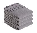 Lot De 4 Serviettes De Toilette 100% Coton Bicolore Gris Et Noir 50 X 90 Cm