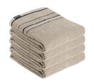 Lot De 4 Serviettes De Toilette 100% Coton Bicolore Beige Et Noir 50 X 90 Cm