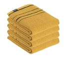 Lot De 4 Serviettes De Toilette 100% Coton Bicolore Jaune Ocre Et Noir 50 X 90 Cm