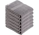 Lot De 6 Serviettes De Toilette Tissu Éponge 100% Coton Gris 50 X 90 Cm