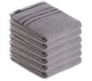 Lot De 6 Serviettes De Toilette 100% Coton Bicolore Gris Et Noir 50 X 90 Cm