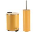 Set Poubelle à Pédale 3l Et Brosse Wc En Métal Jaune Moutarde Et Bambou