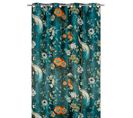 Rideau Tamisant 135 X 280 Cm à Oeillets Jacquard Editeur Motif Floral Oiseau Satiné Bleu