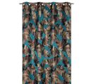 Rideau Tamisant 135 X 280 Cm à Oeillets Jacquard Motif Feuilles Bananier Satiné Bleu