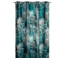 Rideau Tamisant 135 X 280 Cm à Oeillets Jacquard Editeur Motif Palmier Satiné Bleu