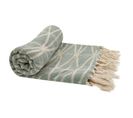 Fouta, Jeté De Lit, Plaid 100% Coton 120 X 150 Cm Avec Franges Jacquard Motif Géométrique Bleu