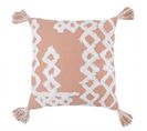 Housse De Coussin 100% Coton 40 X 40 Cm Motif Ethnique Avec Pompons Rose