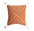 Housse De Coussin 100% Coton 40 X 40 Cm Motif Brodé Et Pompons Terracotta