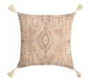 Housse De Coussin 40 X 40 Cm Imprimé Esprit Mexicain Avec Pompons Argile Marron