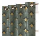 Rideau Jacquard 135 X 260 Cm à Oeillets Motif Éventail Art Deco Vert Foncé Doré