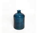 Vase Verre Recyclé 18 X 31 Cm Forme Cylindrique Motif Alvéolé En Relief Transparent Bleu Foncé