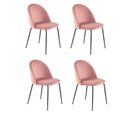 Lot 4 Chaises Roses En Velours Et Pieds Métal Noir - Fara