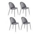 Lot 4 Chaises Gris En Velours Et Pieds Métal Noir - Fara