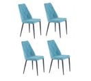 Lot De 4 Chaises Tissu Bleu Capitonné Et Pieds Métal - Rita