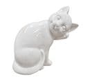 Statue Petit Chat Blanc Assis Avec Patte Sur Son Museau H23 Cm - Cat