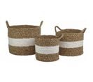 Lot De 3 Panières Bicolore Blanche Et Marron Fibre Naturelle - Cordou