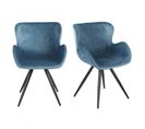 Lot De 2 Chaises Velours Bleu Et Pieds Métal Noir - Design Scandinave - Lotus