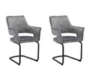 Lot De 2 Chaises Tissu Gris Clair Et Piétement En Métal Noir - Rio