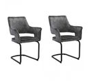 Lot De 2 Chaises Tissu Gris Foncé Et Piétement En Métal Noir - Rio