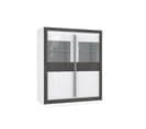 Armoire Vitrine 2 Portes Blanc Laqué Décor Gris Béton Et LED - Calvi