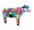 Statue Vache Avec Carreaux De Peintures Multicolores H39 Cm - Vikki