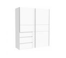 Armoire 200 Cm 2 Portes Coulissantes 3 Tiroirs Décor Blanc - Thor