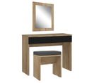 Ensemble Coiffeuse Décor Bois Clair Avec Miroir Et Banc - Anastasia