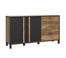 Buffet 155 Cm 2 Portes 3 Tiroirs Décor Bois Noir Pieds Métal - Celia