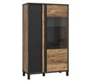 Vitrine 159 Cm 2 Portes Décor Bois Et Noir Et Pieds Métal Noir - Celia