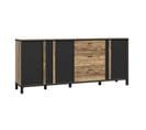 Buffet 200 Cm 3 Portes 3 Tiroirs Décor Bois Et Noir Mat - Celia