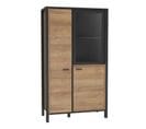 Vitrine 152 Cm 3 Portes Décor Bois Chêne Et Noir Avec Poignées - Mode