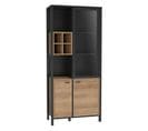 Vitrine 194 Cm 3 Portes 4 Casiers Décor Bois De Chêne Et Noir - Mode