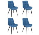 Lot De 4 Chaises En Tissu Bleu Avec Pieds En Métal Noir - Jaelle