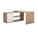 Bureau D'angle 139 Cm 3 Tiroirs Décor Chêne Et Blanc Laqué - Ethel