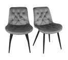 Lot De 2 Chaises Capitonnées Velours Gris Et Pieds Métal Noir - Stan